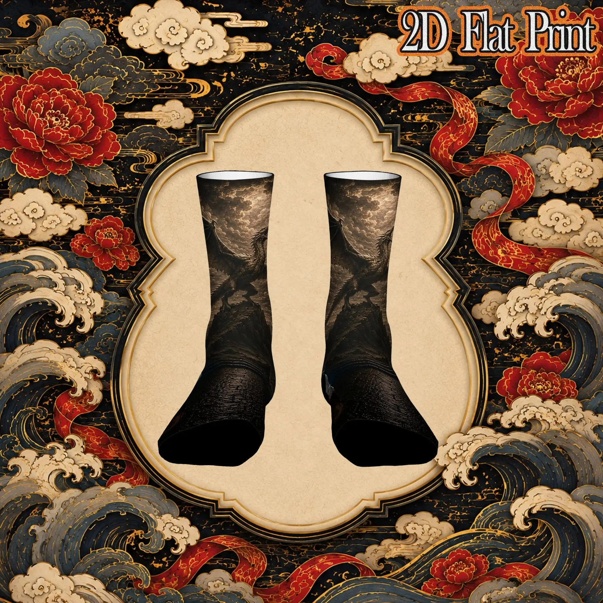 Fashion Retro Dark Dragon Chamber Graphic Crazy Men's  CrewSock Unisex Primal Hunter Funny Mid-Calf Socks