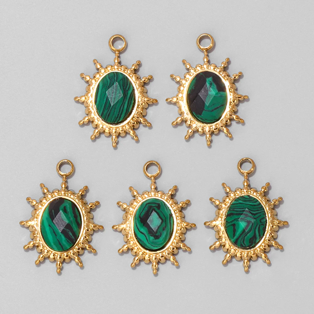 

5PCS Natural Oval Sun Shape Cabochon Stone Pendant Amazonite Malachite Lapis Lazuli Agate Charm For Jewelry Making DIY Necklace