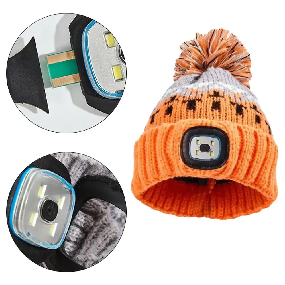 New Rechargeable LED Beanie Hat Knitted Warm Winter Cap Knitted Cap Night Running Fishing and Riding