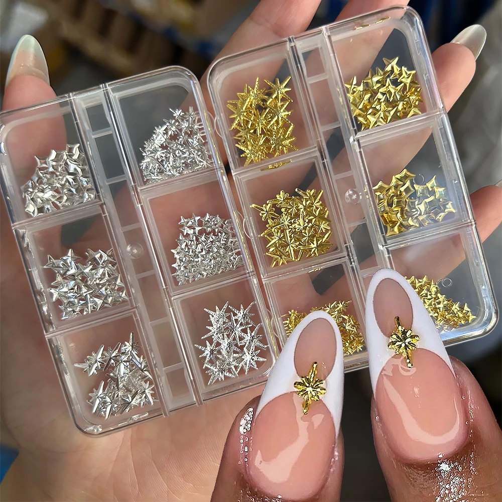 6 شبكات معدنية اطلاق النار ستار مسمار الفن مجوهرات صغيرة الذهب والفضة ستار ضوء النجوم لامع مسمار السحر الشرير برشام عون ستار مانيكير PH #1