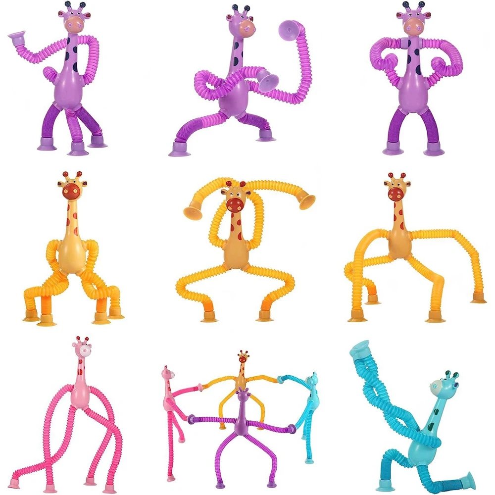 4PCS Telescopic Suction Cup Giraffe Toy Pop Tubes Fidget Toys Shape Changing Tubes Sensory Toys Funny Gift for Kids Boys Girls