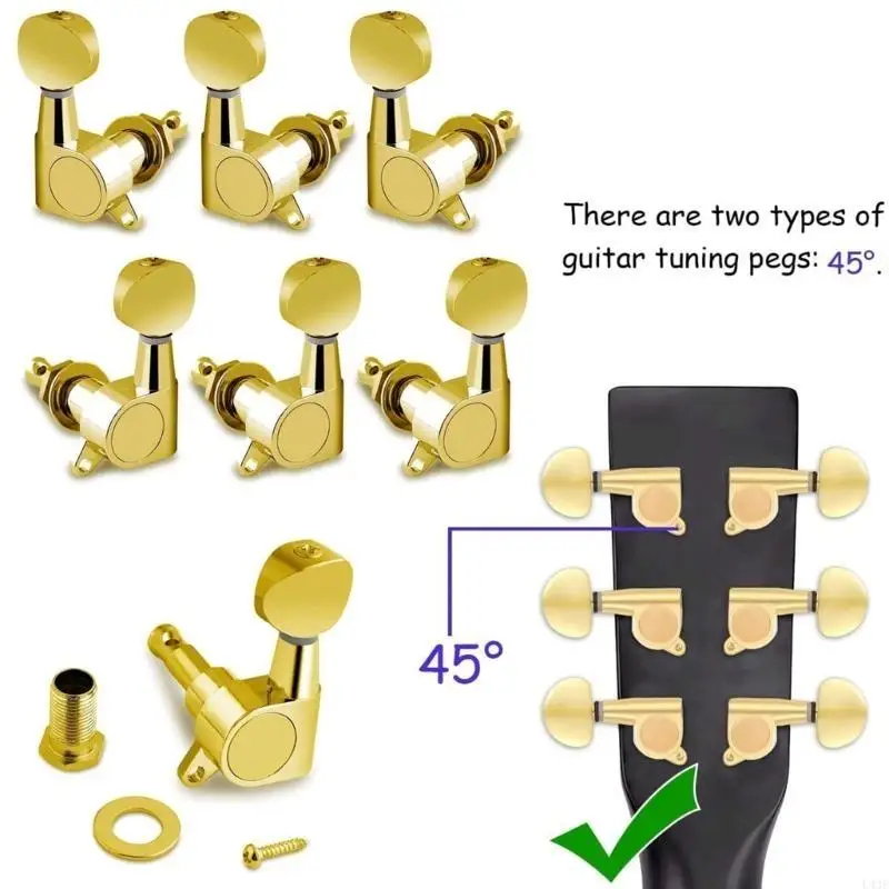 6Pcs Guitar Tuning Pegs (3L+3R Handed) 1:14 Ratio Guitar Tuners Electric or Acoustic Guitar Machine Heads Replacements