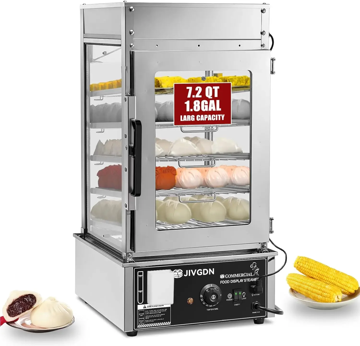 عرض باخرة الطعام التجارية - جهاز بخار كهربائي لـ Bao Buns Dumpling Hot Dog، سطح طعام تجاري من الفولاذ المقاوم للصدأ