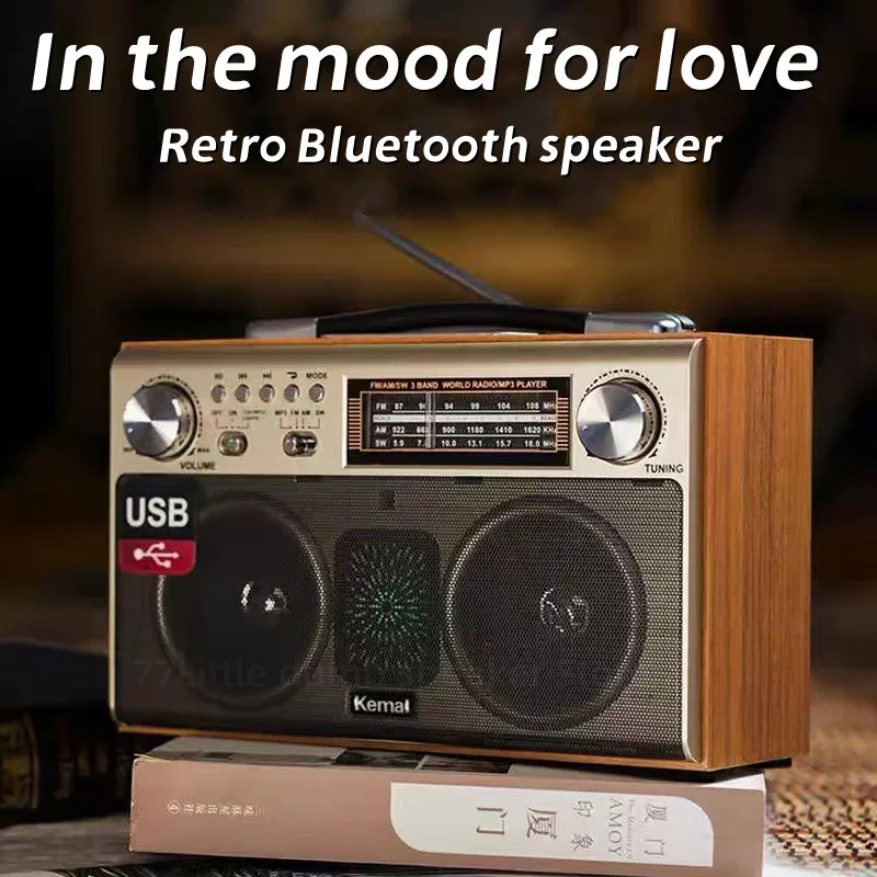 caixa de som Wooden wireless bluetooth speaker retro portable home tri-band FM radio subwoofer stereo support TF card /USB/AUX