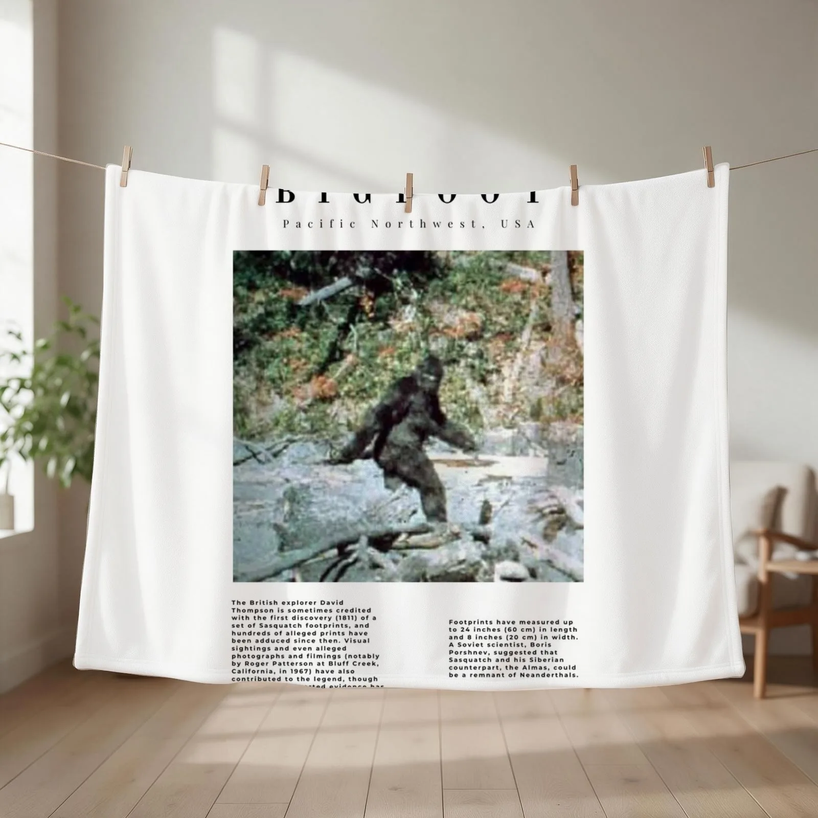 Minimalist Cryptids: Bigfoot Throw Blanket couch cozy soft plush fuzzy picnic outdoor blanket