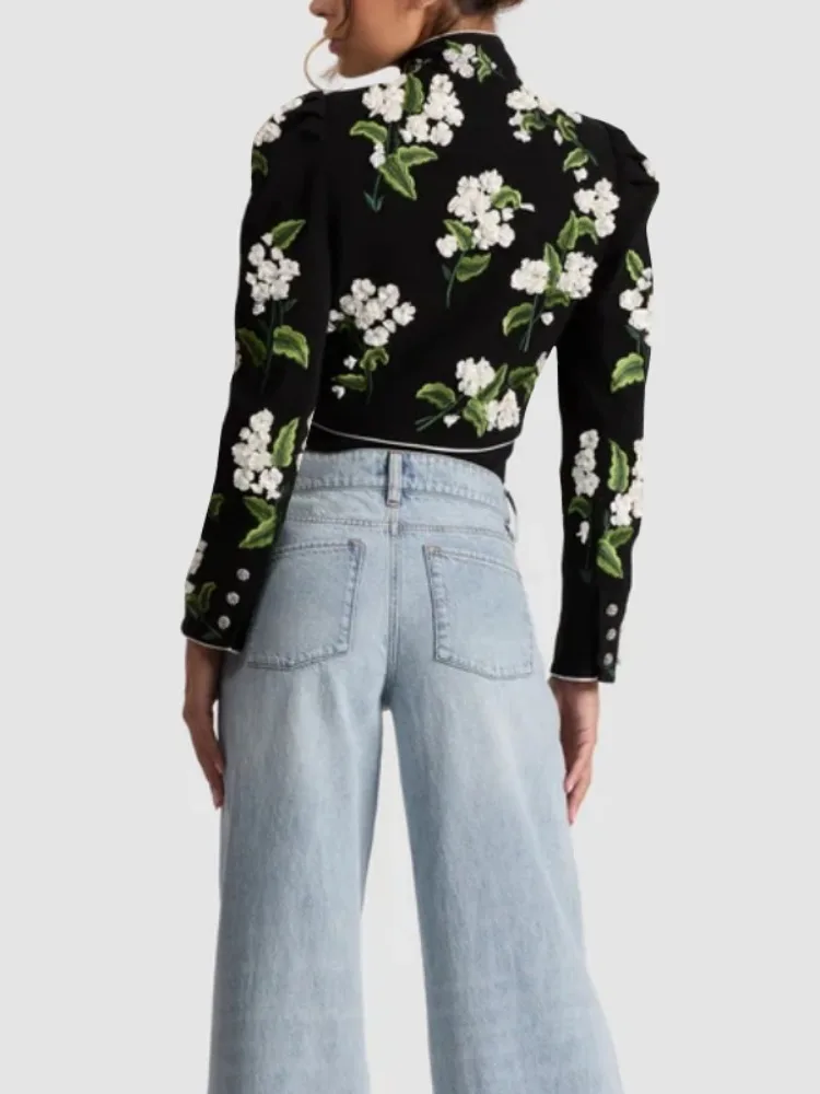 

Yeezzi Ретро классические женские куртки с высоким воротником и бантом с цветочным принтом, осенние свободные элегантные вечерние топы с длинными рукавами