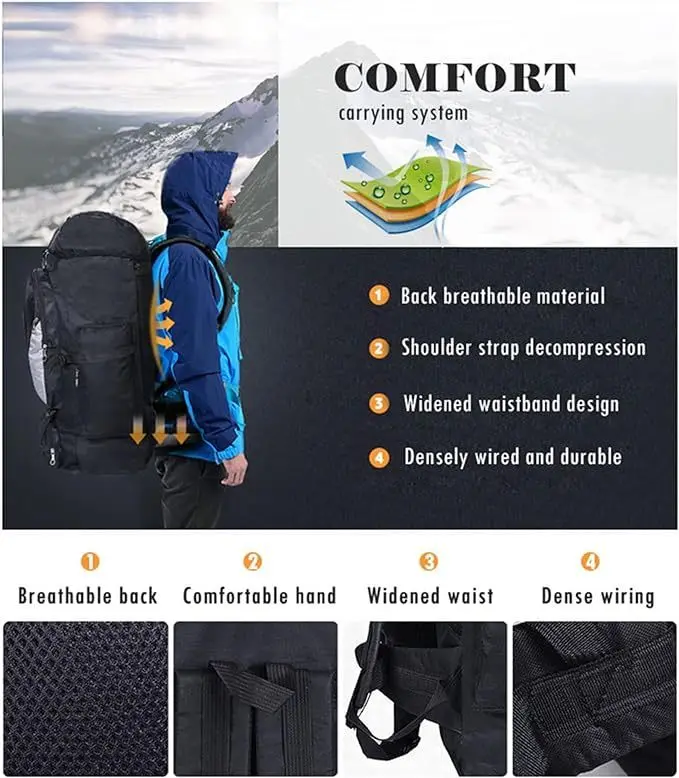 100L Waterproof Hiking Camping Backpack Lightweight Outdoor Sport Travel Daypack 90+10L Capacity for Climbing Touring |