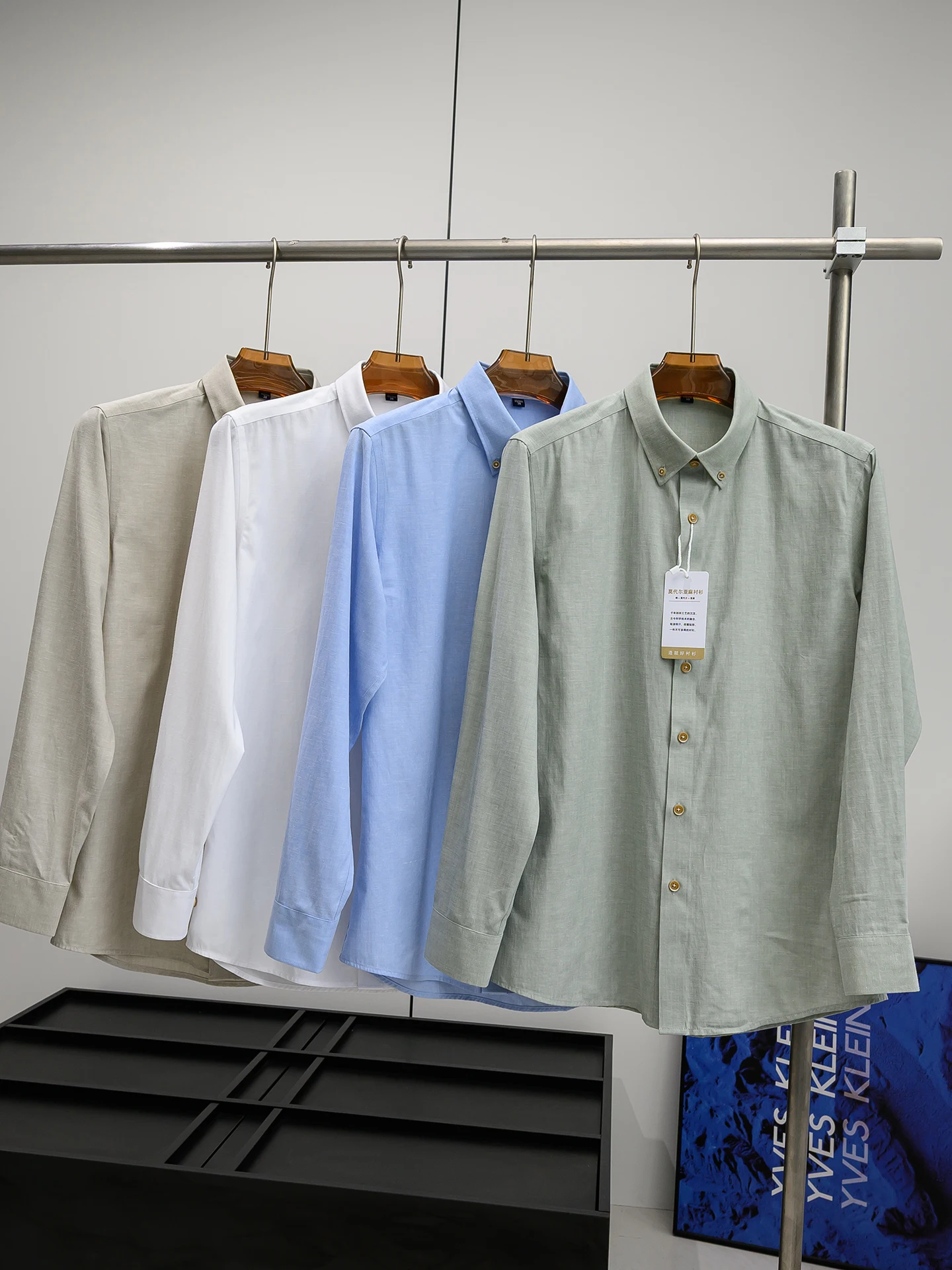 

High End Men's Modal Linen Blend Long Sleeve Shirt Pure Color Business Casual Loose Fit Breathable Comfortable Spring Summer