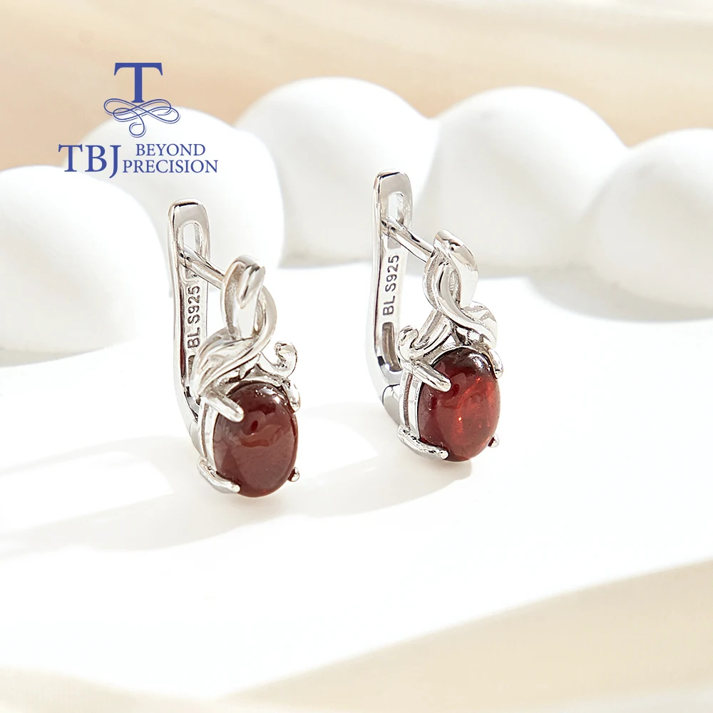 

Простой дизайн, серьги из стерлингового серебра 925 пробы, натуральный гранат, овальные 6*8 мм, дизайн листьев дерева, ювелирные изделия для женщин, подарки на годовщину