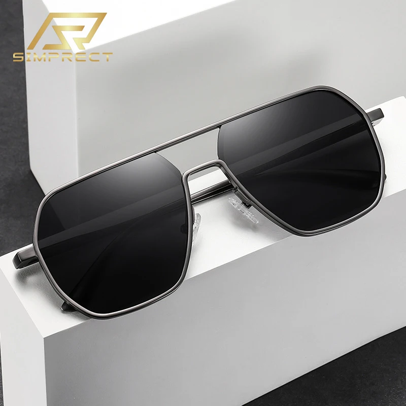 

SIMPRECT Aluminum Magnesium Photochromic Polarized Sunglasses For Men 2023 Luxury Brand Designer Vintage Square Sun Glasses