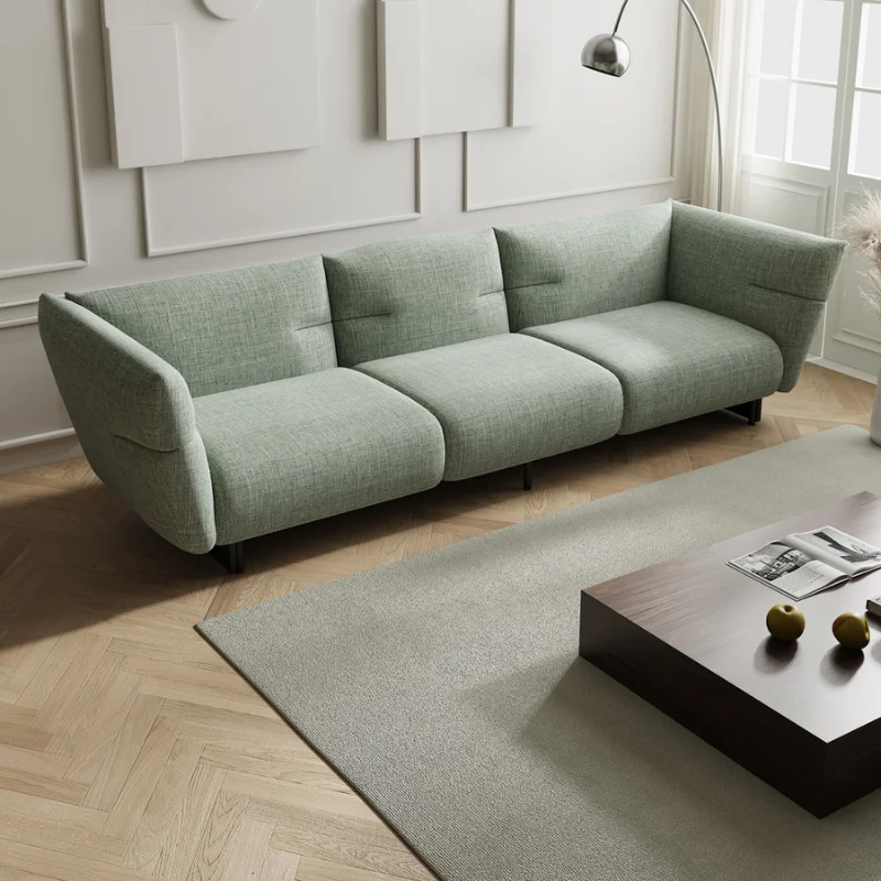 Nordic Style Wrap-around Armrest Solid Wood Frame Metal Leg Linen Fabric Straight Sofa for Home Apartment Villa Lounge Area