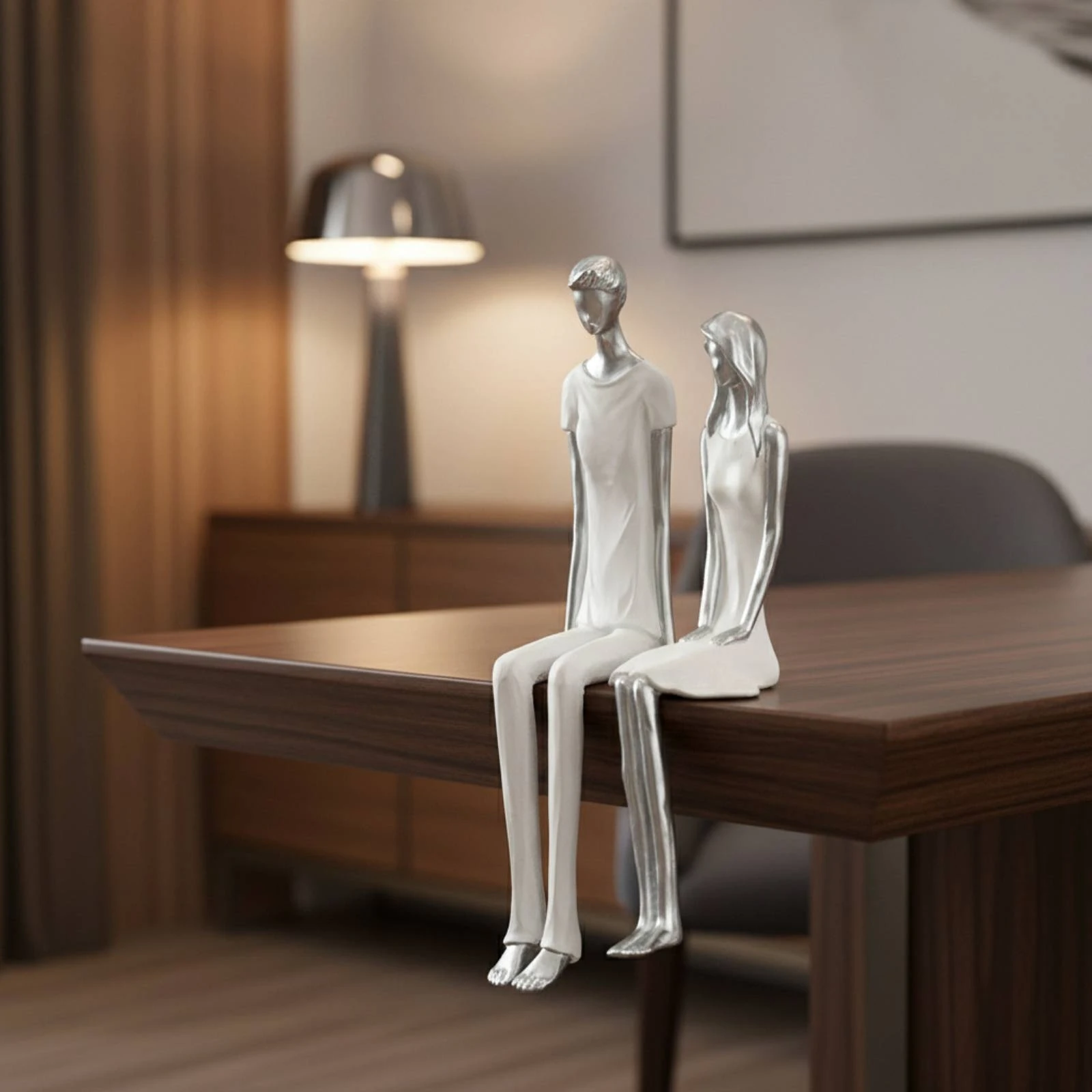 Shelf Sitter Silver-White Desktop Figurine Sitting Figure Polished House Decoration Decorative for Home Display