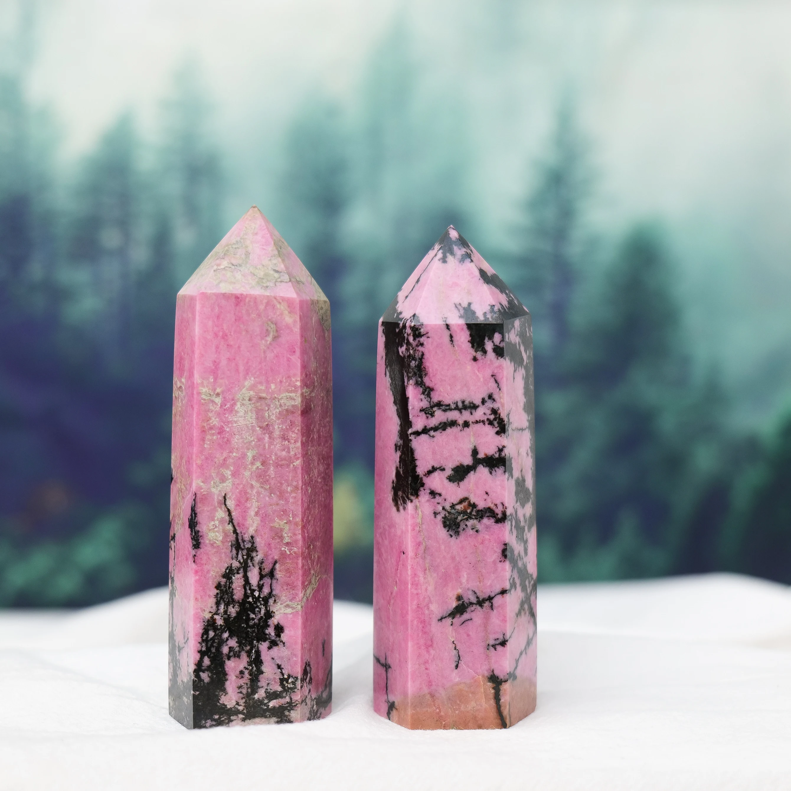 1pc Natural Crystal Rhodonite Point Healing Obelisk Pink Stone Wand Rhodochrosite Energy Quartz Pyramid Ornament Home Decor
