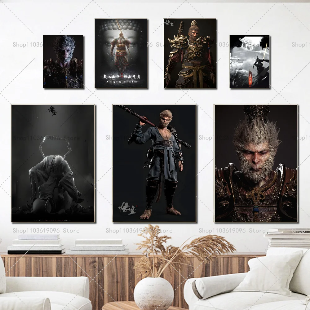 Game Black Myth Wukong Poster Self-adhesive Art Waterproof Paper Sticker Coffee House Bar Room Wall Decor