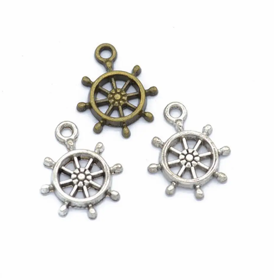 

100pcs Charms Ships Wheel Helm Rudder 19x15mm Tibetan Bronze Silver Color Pendants Antique Jewelry Making DIY Craft F0375