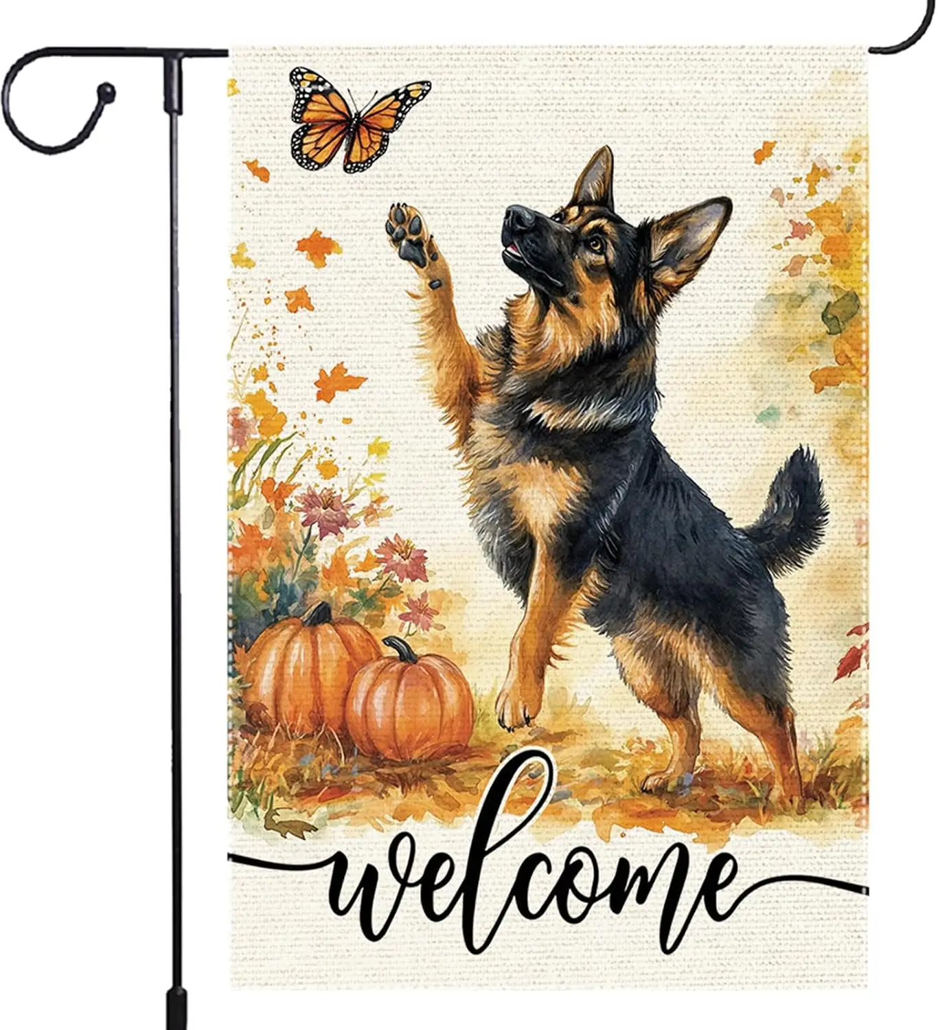 Welcome Fall Garden Flag German Shepherd Garden Flags 12x18 Inch Double Sided Vertical Small Autumn Seasonal Wildflowers Pum uui