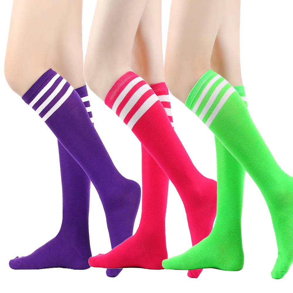 

Neon Knee High Socks Colorful Roller Skate Socks Striped Socks Over The Calf Tube Athletic Thin Outdoor Sport for Women Girls