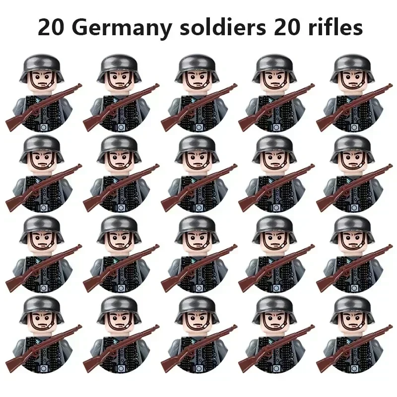 20-teiliges WWII Militär-Actionfiguren-Bausteinset Alliierte Streitkräfte Armeemänner Soldaten Multipack Kampfpaket Modellspielzeug Geschenk – Detail 15