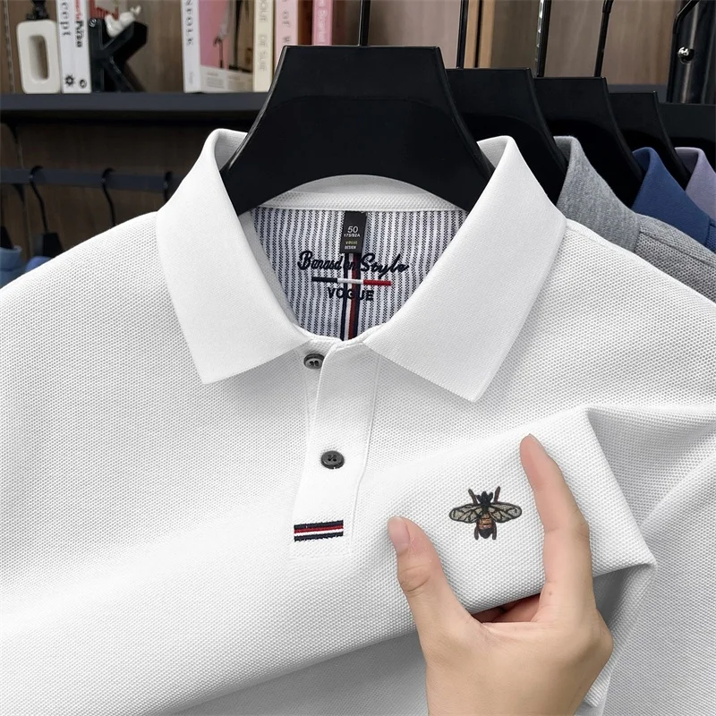 100% Cotton Solid Color Embroidery Polo Shirt  Autumn Skin Friendly New Fashion Trend Lapel T-Shirt Casual Commuting Men's Wear