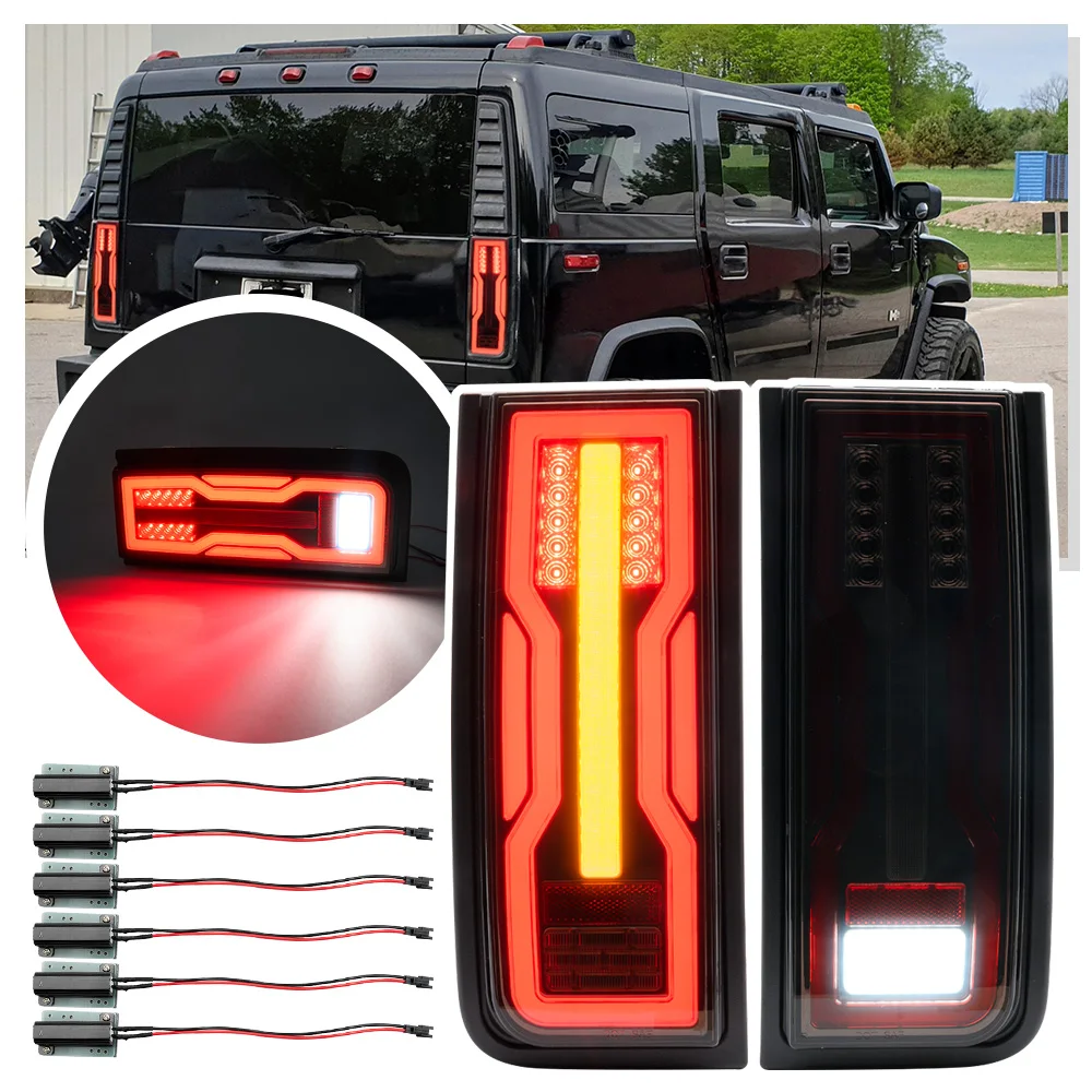 

2PCS EV style LED rear tail Light For Hummer H2 2003 2004 2005-2009 4-In-1 Backup reverse Light Brake Light turn signal light CE