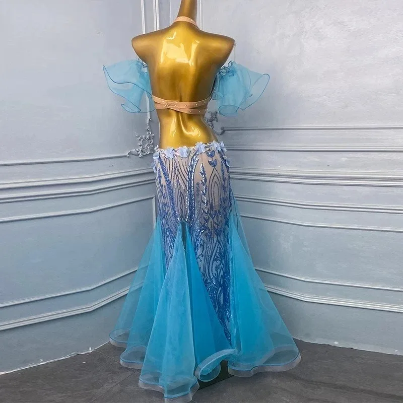 Customized Belly Dance Clothing Performance Dress Female 2025 New Set Eastern Dance Costumes Practice Dress Set Blue Bra Skirt