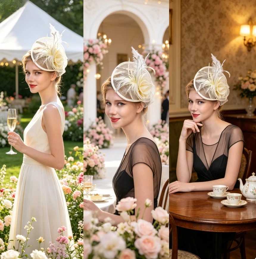 

Bridal Pillbox Hat with Ostrich Feather Netting Elegant French Style Headwear for Bride Mother of the Bride or Easter