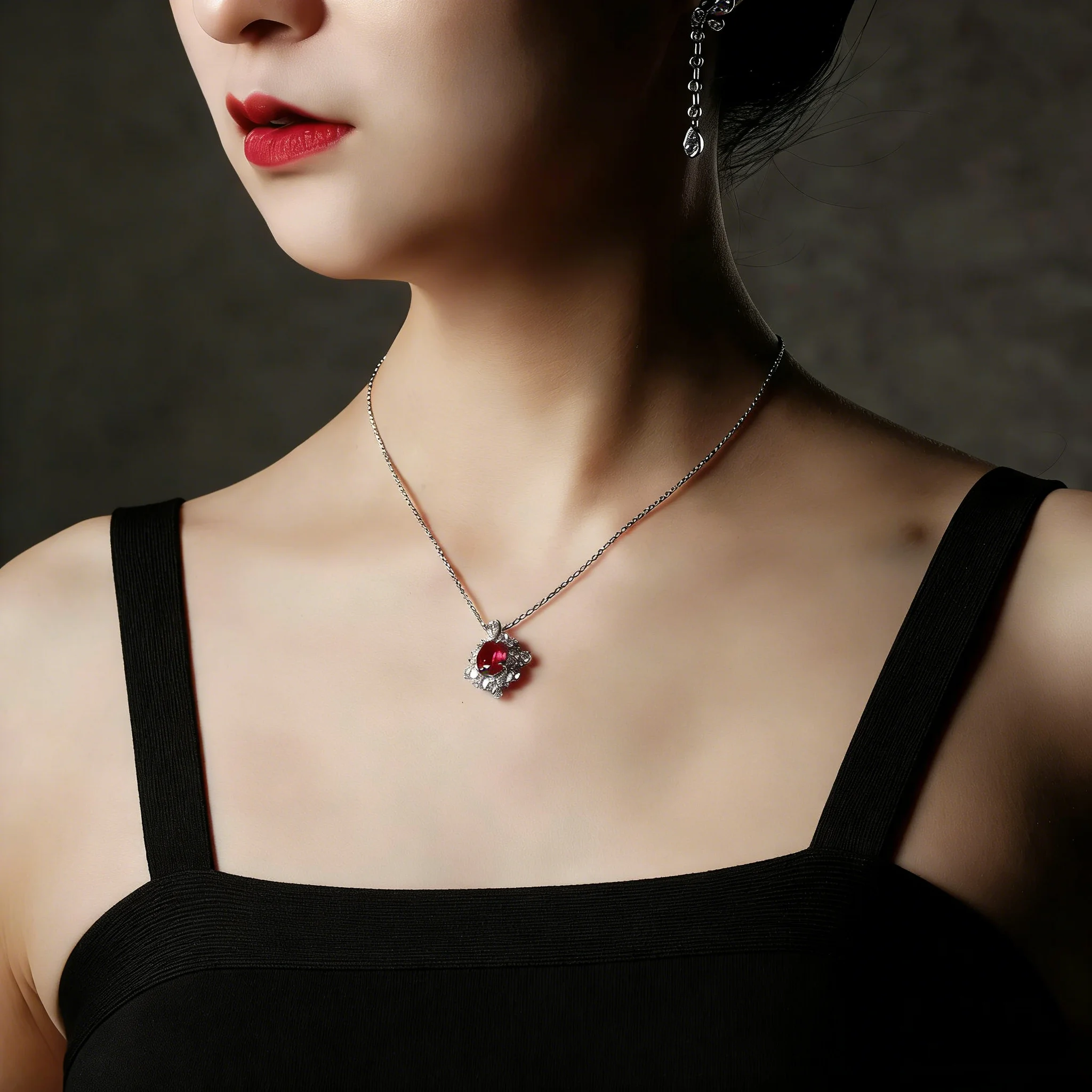 2.5ct 5A Lab Grown Ruby Necklace For Wowen Red Diamond 925 Silver Plated 18k Gold Necklace