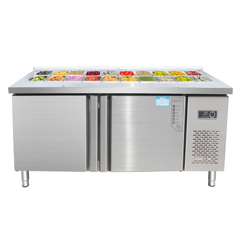 Commercial Pizza Salad Fruit Display  Top Preparation Counter Cold Salad Bar Chiller Refrigerator Freezer for Restaurant