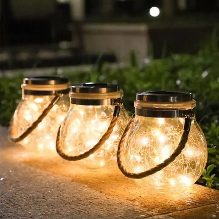 New Solar Cracked Outdoor Courtyard Glass Hanging Lamp Wish Making Creative Decoration Christmas Atmosphere Bottle Lamp