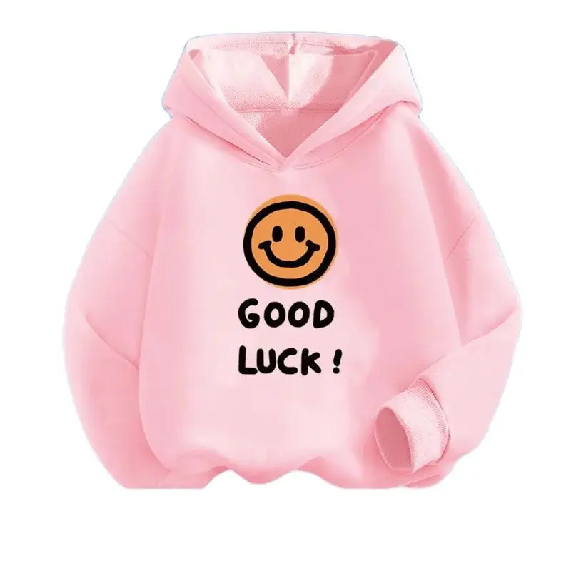 Smile Face Tracksuit Hoodies Kids Girls 2024 Autumn Winter Casual Hooded Pullovers Harajuku Sweatshirts Students Basic Tops