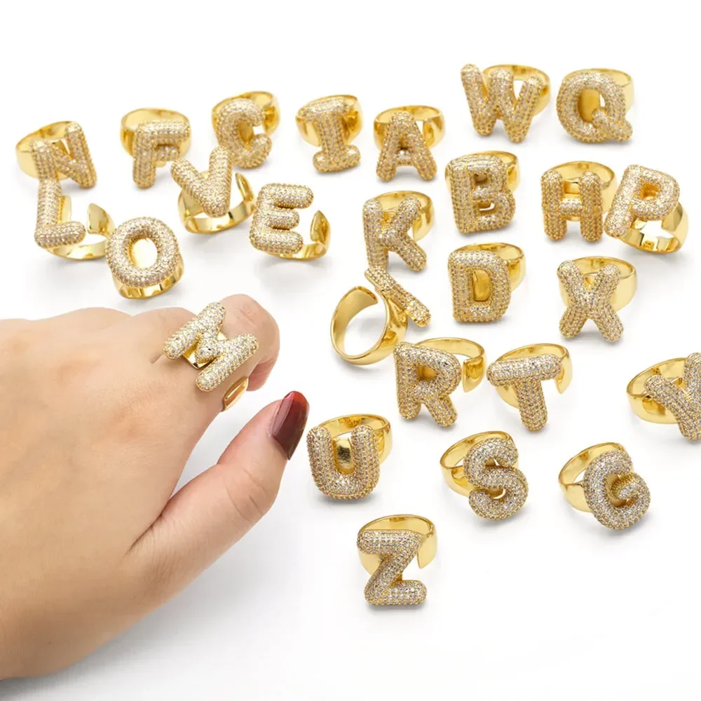 Fashion Plated Golden Copper White Artificial Zircon 26 English Letter for Men Women Daily Wearing Jewelry Chunky Initial Letter