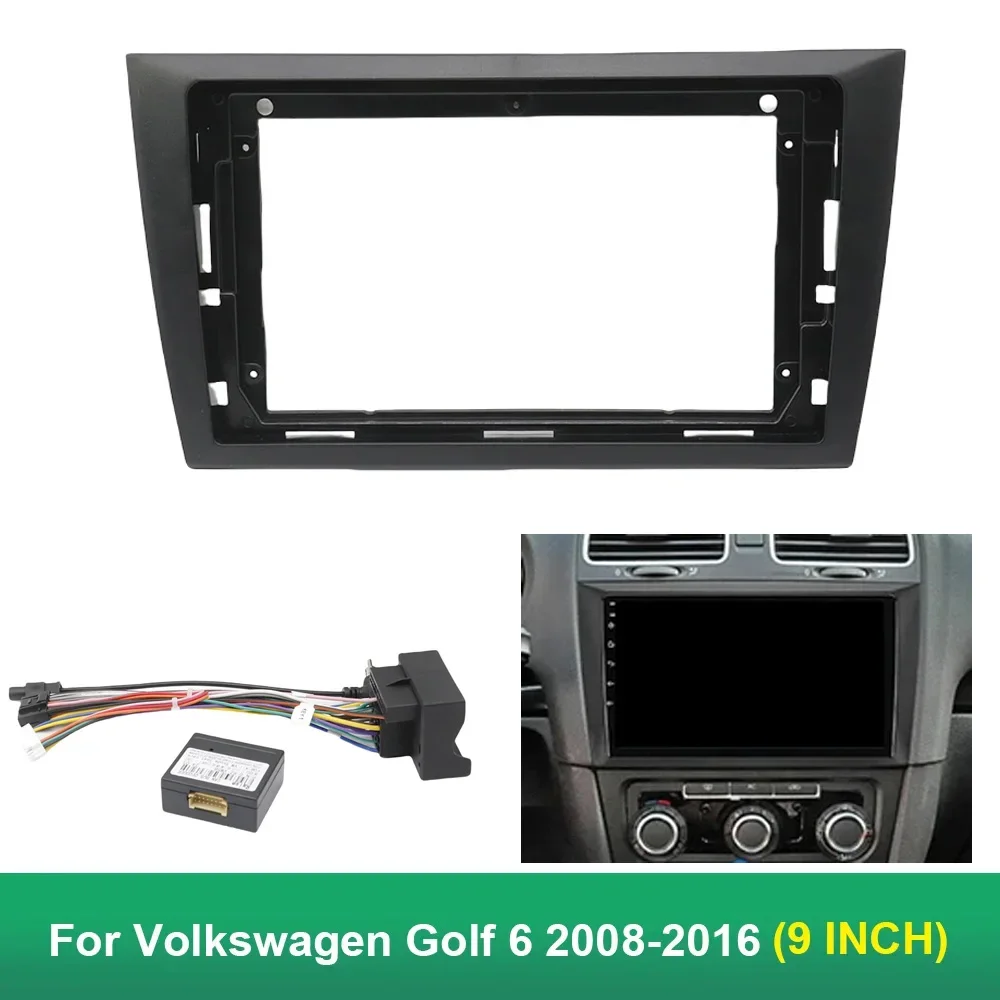 9 Inch Car DVD Frame  For Volkswagen Golf 6 2008-2016 Stereo Panel FrameAudio Dash Trim Facia Radio Player screen 2 Din Kit