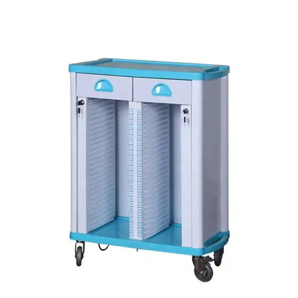 High Quality ABS Mobile Double Row Patient Record Trolley Medical File Chart Cart With Drawers