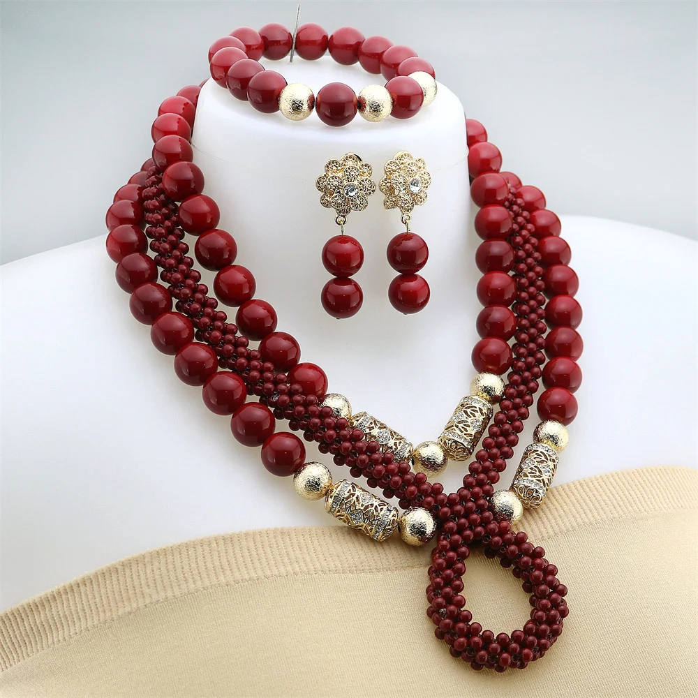 

Fashion Jewellery Glass Necklace for Women High Quality Artificial Coral Beads African Wedding Jewelry Set Nigeria Bride Jewelry