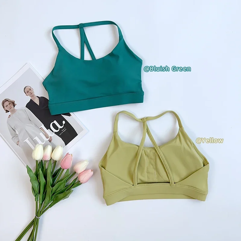 Reggiseno sportivo da donna per fitness in tinta unita Reggiseno da palestra per yoga Athletic Cross Tight Top Allenamento con imbottitura sul petto Antiurto di alta qualità 👚