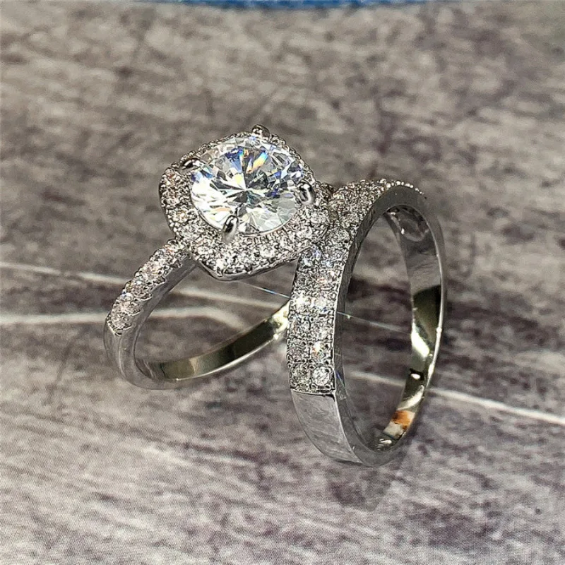 Women's Double Ring with Micro-Inlaid Zircon, Luxury Design
