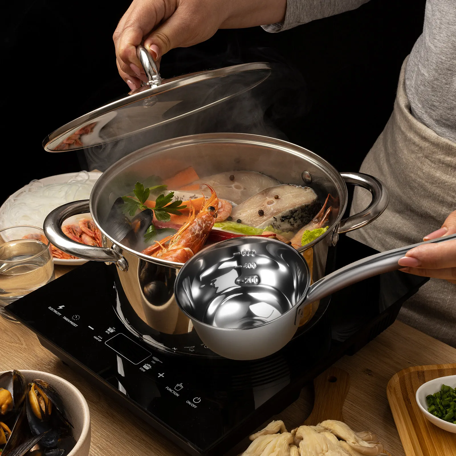 600Ml Long Handle Stainless Steel Water Dipper Stainless Ladle Spoon Kitchen Soup Gravy Serving Cooking Utensil Hanging Hole