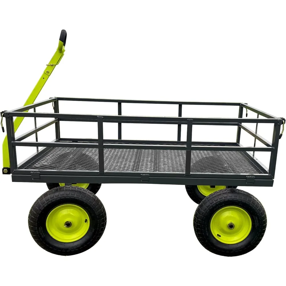 Cargo Trolleys Gray/Green Garden Carts 1400 Capacity Haul With Large Stable Tires Wheels Trolley Folding Cart 34 X 52 Inch Home