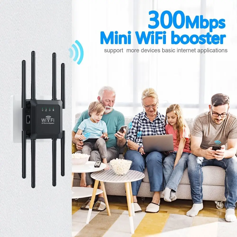 Durable 8-Antenna WiFi Extender 300M Signal Amplification WiFi Booster Wireless Repeater Home