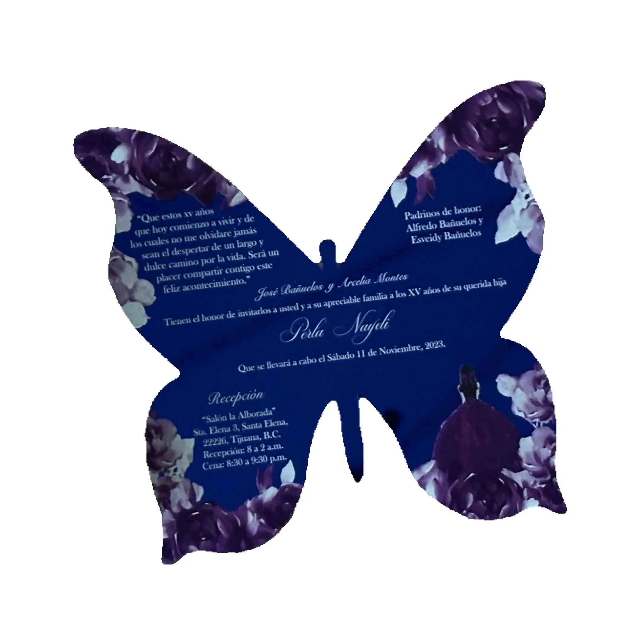 

10pcs Custom Acrylic Blue Butterfly Shape Invitation,Sweet 15 Birthday Quinceanera Invitation for Party Favor Decoration