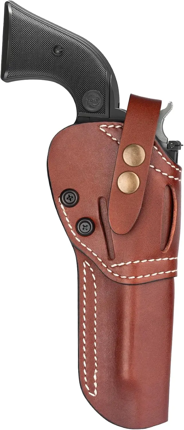 

5.5 Inch Revolver Holster for .22 Single Action, Deep Brown Leather, Adjustable Retention