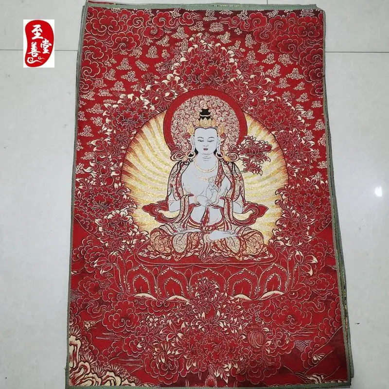 Tibet Tibetan Cloth Silk Red background white tara guanyin Thangka Tangka Embroidery Painting Embroidery Hanging Pictures