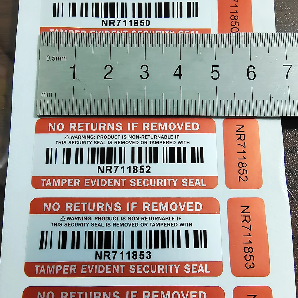 100 Pairs  2-part NO RETURNS IF REMOVED TAMPER EVIDENT SECURITY SEAL Non-returnable Warning Sticker Double Numbered Labels