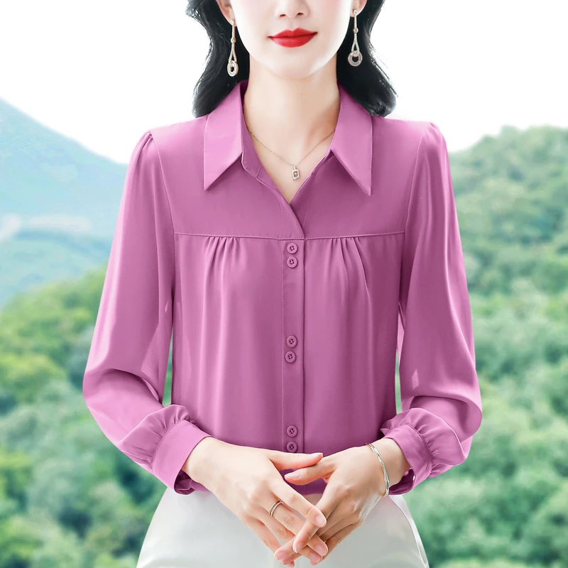 

Vintage Women's Blouses Solid Color Casual Shirts Fashion Loose Summer Spring Clothing Long Sleeved Chiffon Women Tops