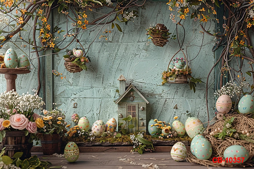 용수철 부활절 배경 꽃 나무 문짝 계란, 행복한 부활절 사진 배경, 어린이 초상화 생일 파티 장식, 사진 소품