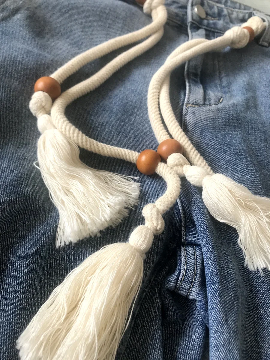 Braided Woven Vintage Cotton Thread Rope Waist Belts for Women Jeans Tasstel Twist Weaving Accessories Corset Waistband Strap
