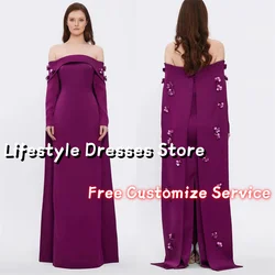 Customized Long Sleeves Off Shoulder Evening Dresses Sequin Flowers Prom Dresses For Formal Occasion Wedding Party Gown