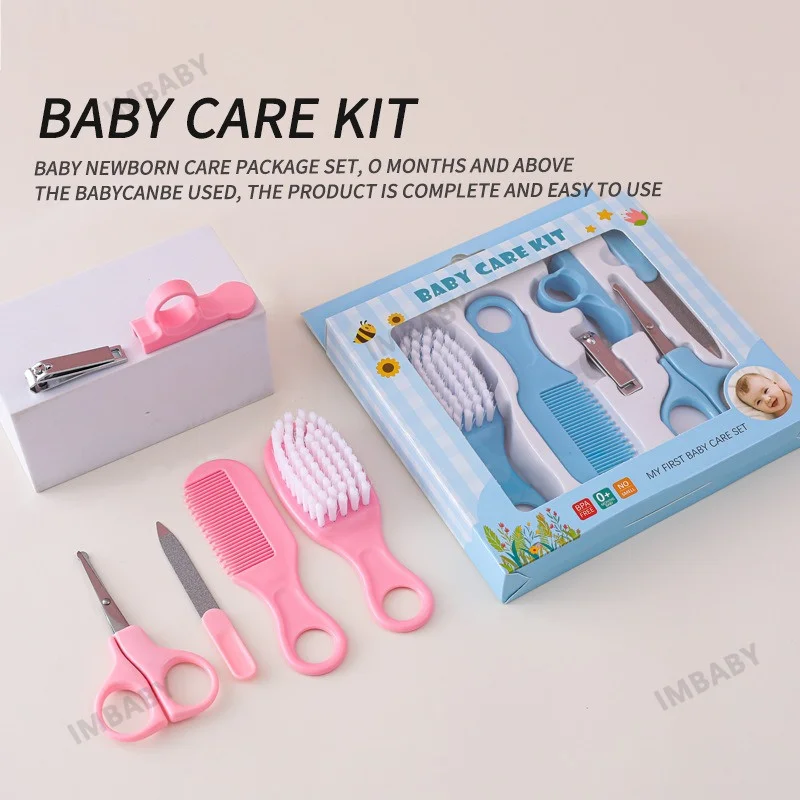 IMBABY 6Pcs Newborn Baby Care Grooming Kit, Safe Round Nail Clipper Scissors File Hair Brush Comb Set BPA Free Infant Toddlers