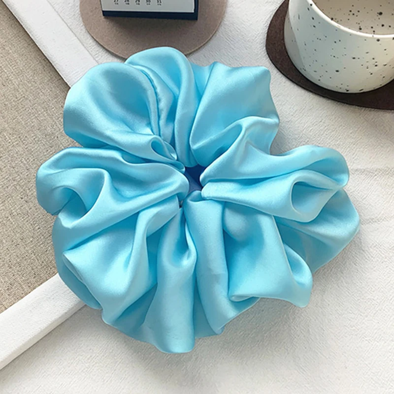 Newest Korean Woman Big Elegant Silk Elastics Hair Band Solid Color Scrunchies Hair Ties Ladies Ponytail Hold Hair Accessories