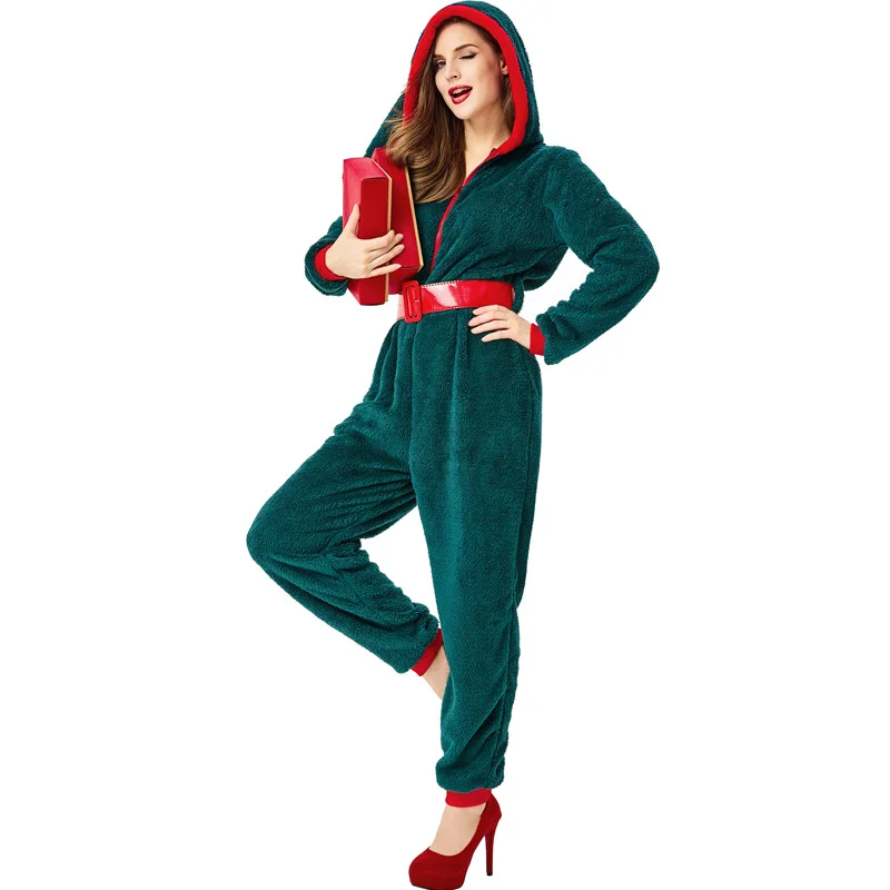 Volwassen Koraal Fluwelen Kerst Onesie Kostuums Kerstfeest Verkleedkleding